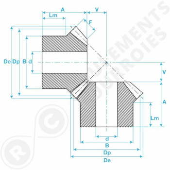 Le modèle de Couple conique module 1.5 avec 15/30 dents ref KKM1.5D1530 - KKM1.5D1530