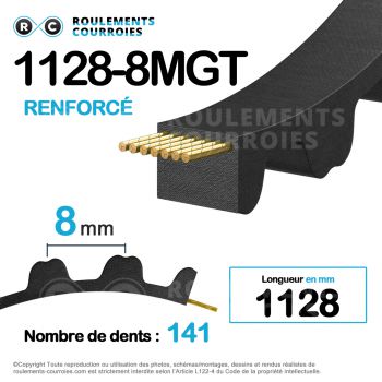 Le modèle de Courroie en chloroprène dentée renforcée ref 1128-8MGT85 - 1128-8MHP85-OPTIBELT