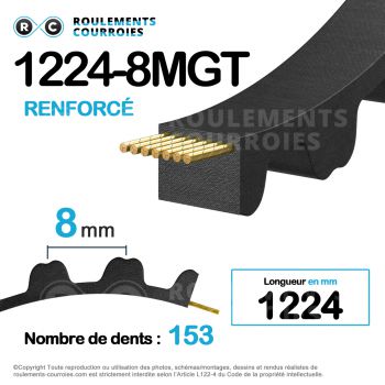 Le modèle de Courroie en chloroprène dentée renforcée ref 1224-8MGT30 - 1224-8MHP30-OPTIBELT