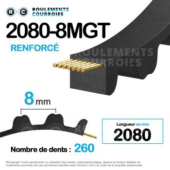 Le modèle de Courroie en chloroprène dentée renforcée ref 2080-8MGT50 - 2080-8MHP50-OPTIBELT