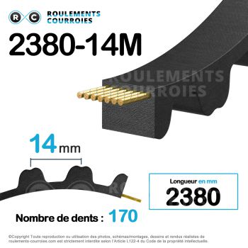 Le modèle de Courroie dentée en chloroprène ref 2380-14M115 - 2380-RPP14-115-MEGADYNE