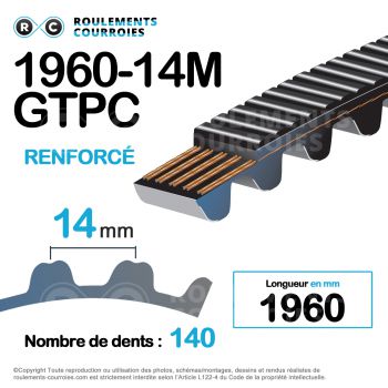 Le modèle de Courroie dentée renforcée polychain ref 1960-14MGTPC20 - 1960-14MGTPC2-20-GATES