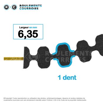 Le modèle de Courroie cote pouce double denture ref 530DXL025 - 530DXL025-MEGADYNE